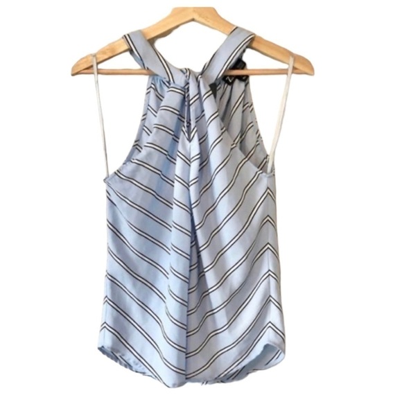 New York & Company Tops - New York & Company Light Blue Stripe High Halter Neck Tank Top S